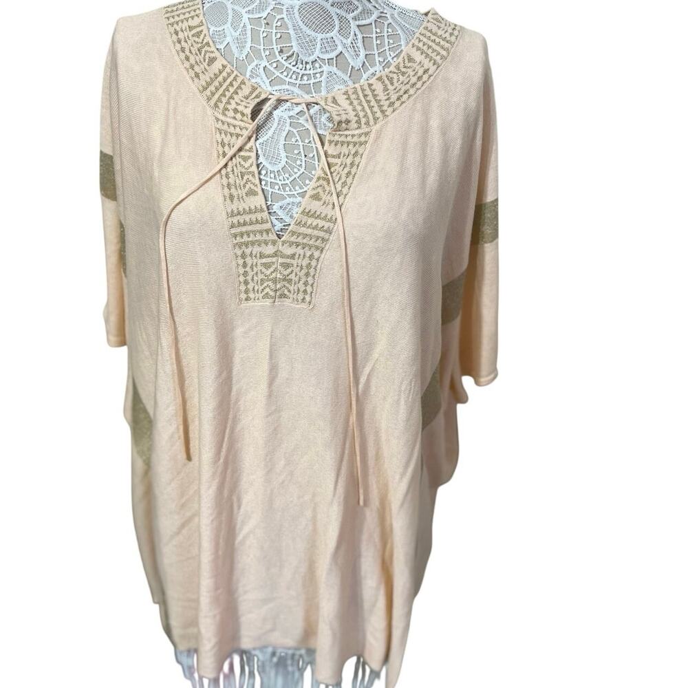 Soft Surroundings Peach & Gold Spring Knit Top- Boho Style- Womens Size L/XL